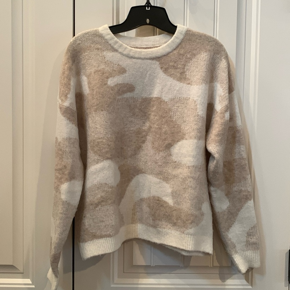 LUCKY BRAND Cream Tan Cozy Camo Sweater S